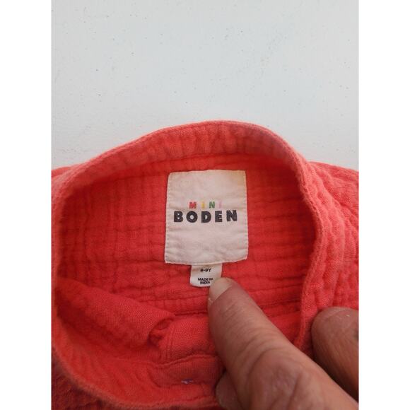 Mini Boden Shirt Youth 8-9Y Pink Cotton Gauze Long Sleeve Henley Crinkle Pocket - Picture 5 of 10